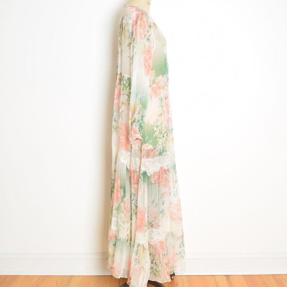 Johnny Was silk dress ruksana sheer floral print boho hippie sheer maxi long M - Picture 5 of 9